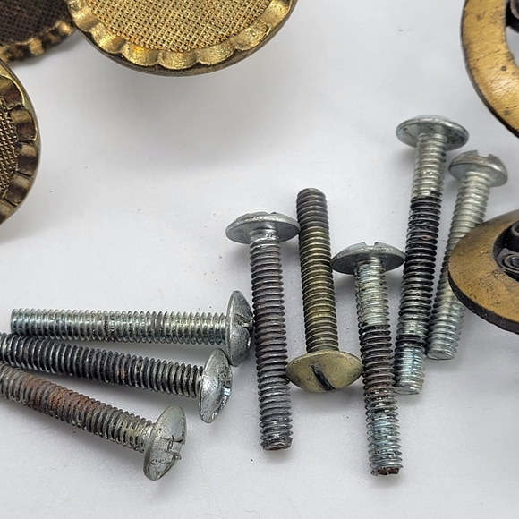 Vintage Lot of 9 Mixed Knobs Gold Tone Round Screws Allison Drawers Metal Round - Picture 7 of 11